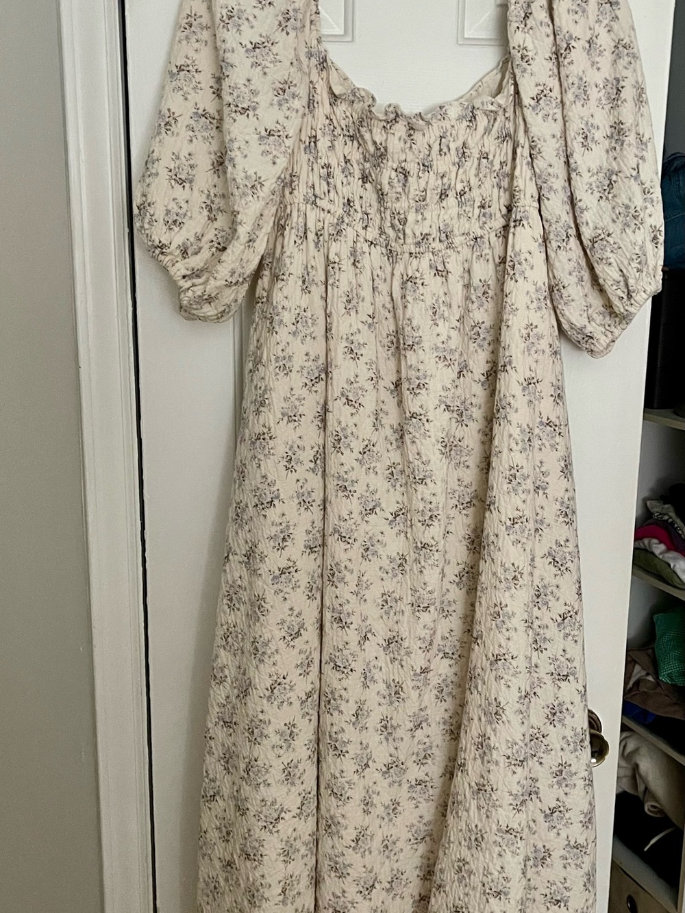 Smocked Square Neck Maxi Dress in Cream Floral - Picture 5 of 5